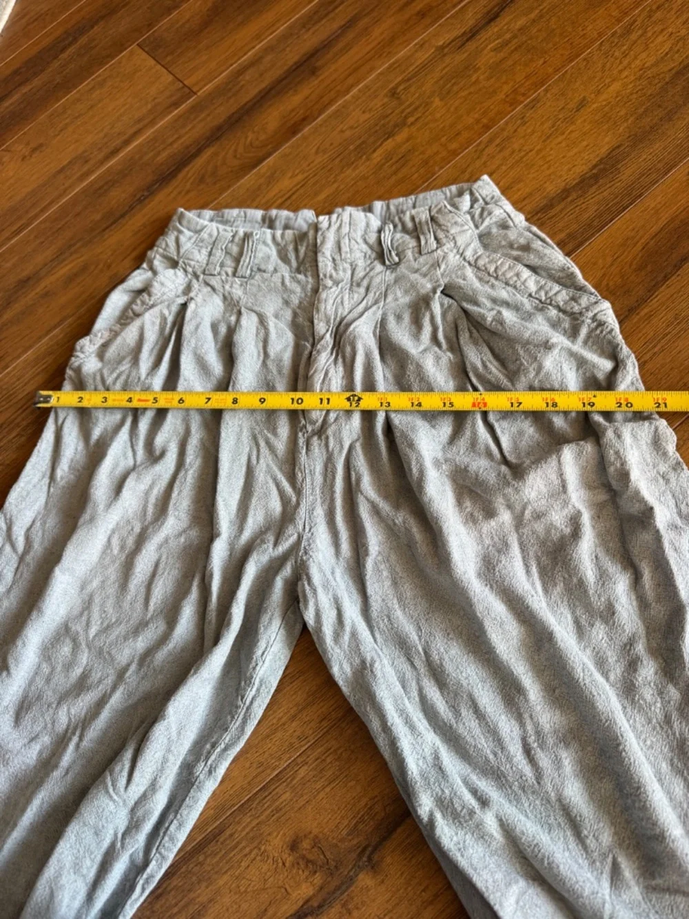 Free People Calla Pleated Trousers Silver Blue Linen Blend Size 6